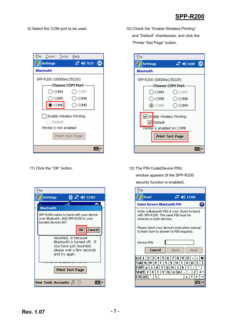 Spp-r200, Rev. 1.07 | BIXOLON SPP-R200 User Manual | Page 7 / 38