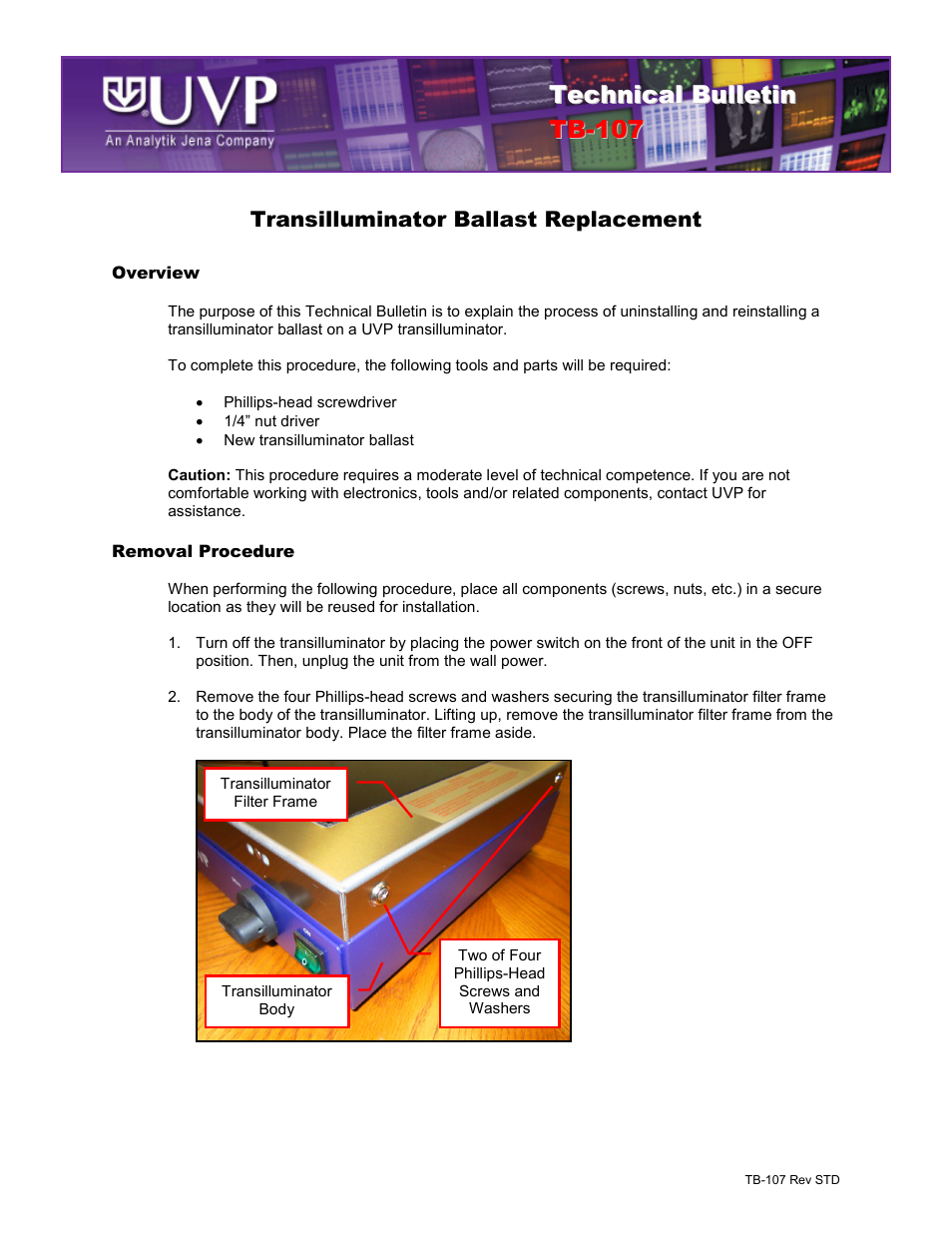 UVP TB-107  Transilluminator Ballast User Manual | 6 pages