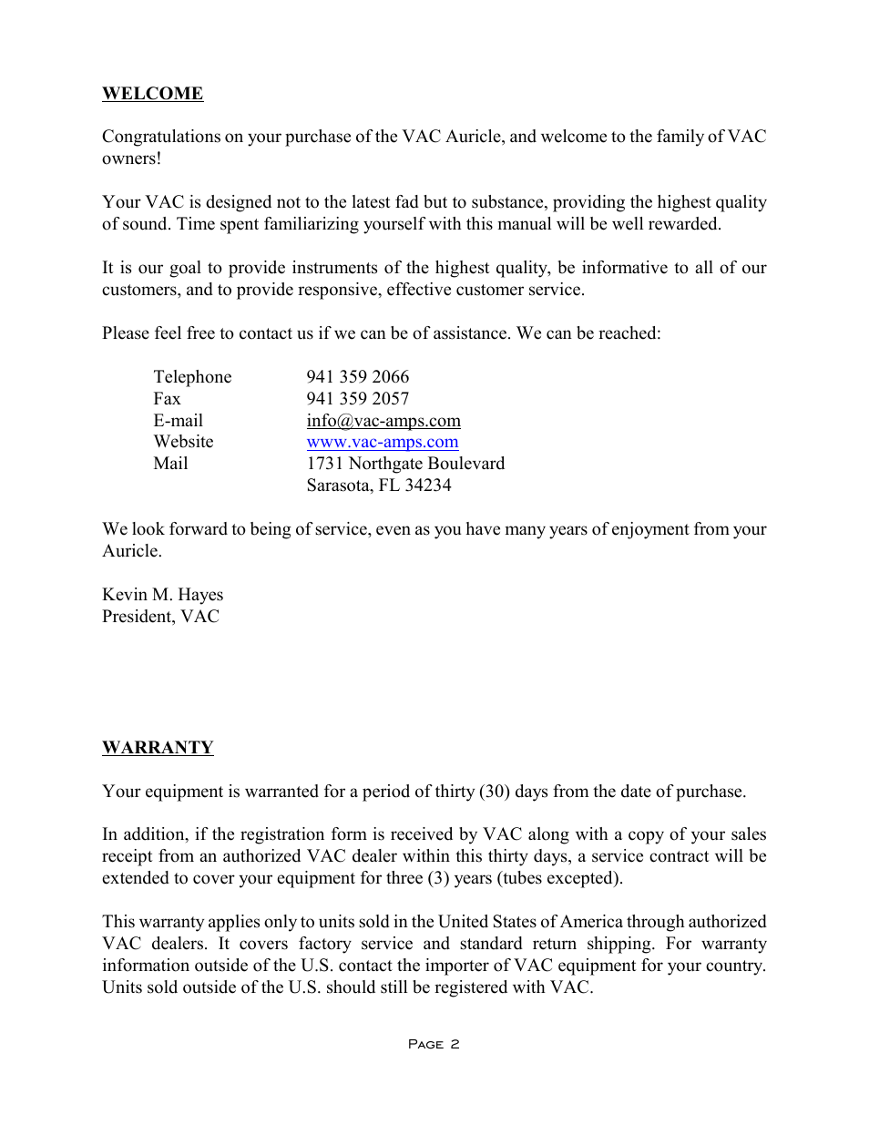 VAC Auricle Mk I Amplifier User Manual | Page 2 / 9