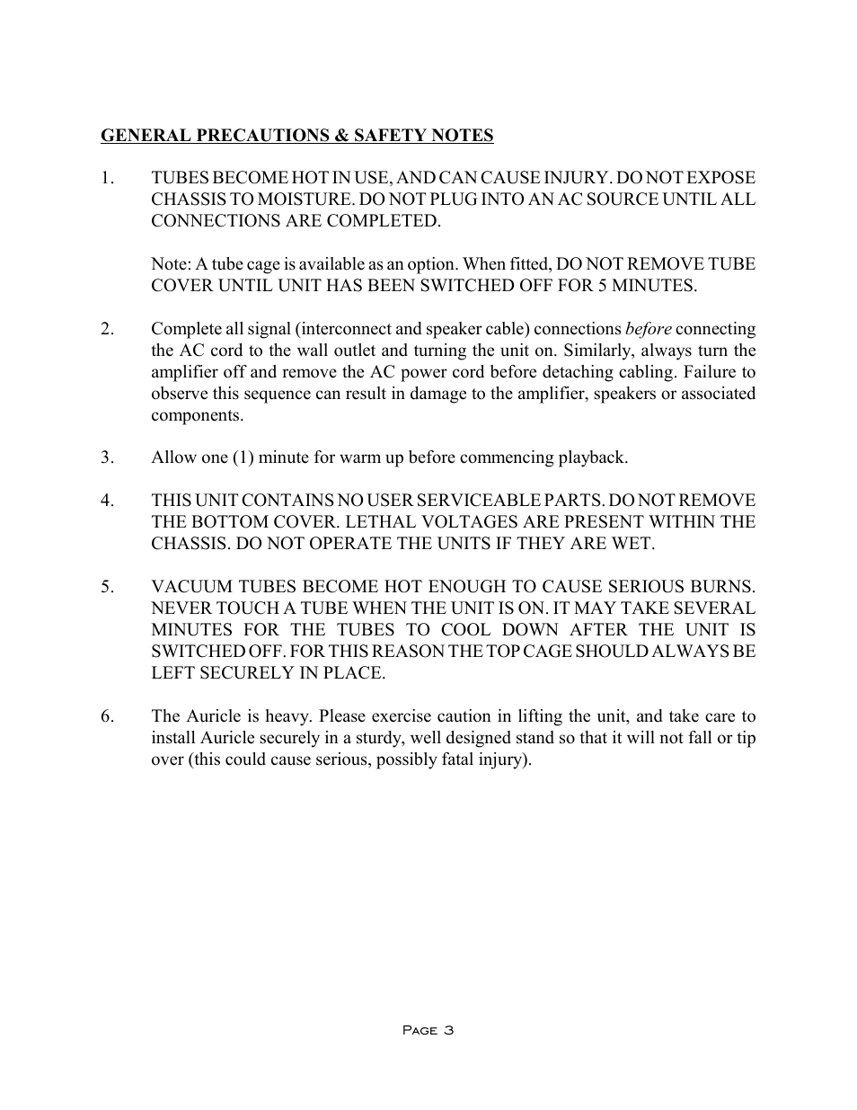 VAC Auricle Mk I Amplifier User Manual | Page 3 / 9