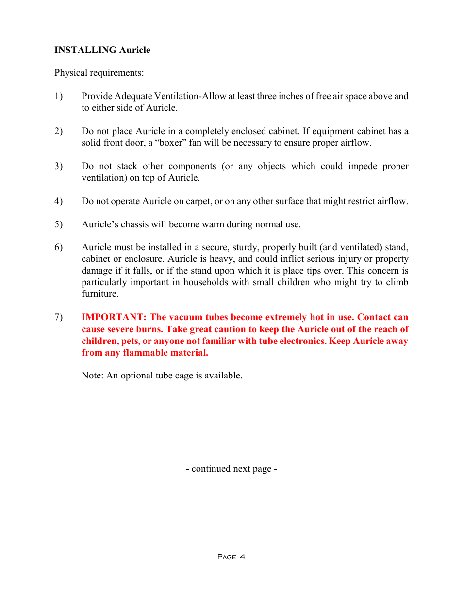 VAC Auricle Mk I Amplifier User Manual | Page 4 / 9