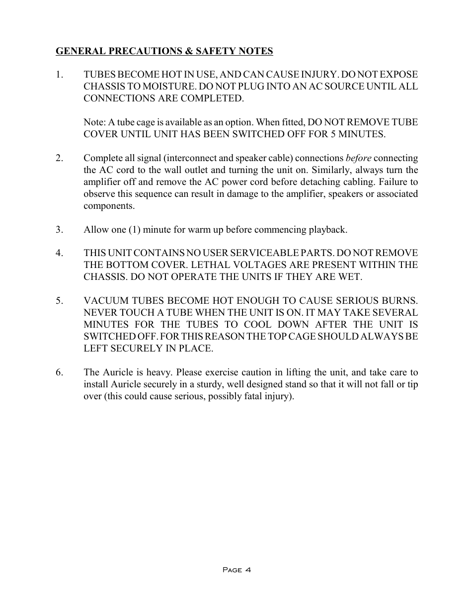 VAC Auricle Mk II Amplifier User Manual | Page 4 / 11