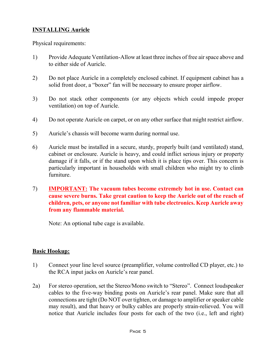 VAC Auricle Mk II Amplifier User Manual | Page 5 / 11