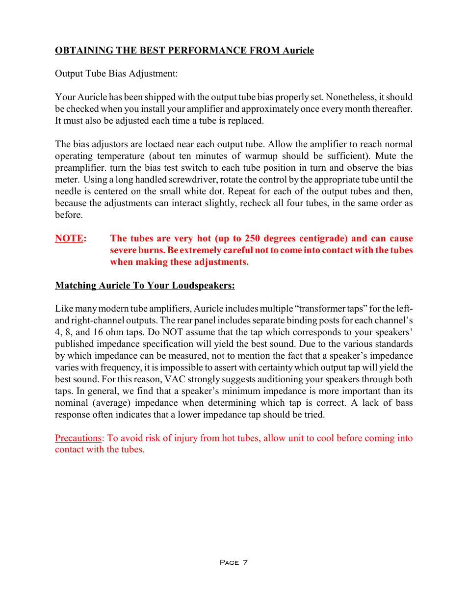 VAC Auricle Mk II Amplifier User Manual | Page 7 / 11