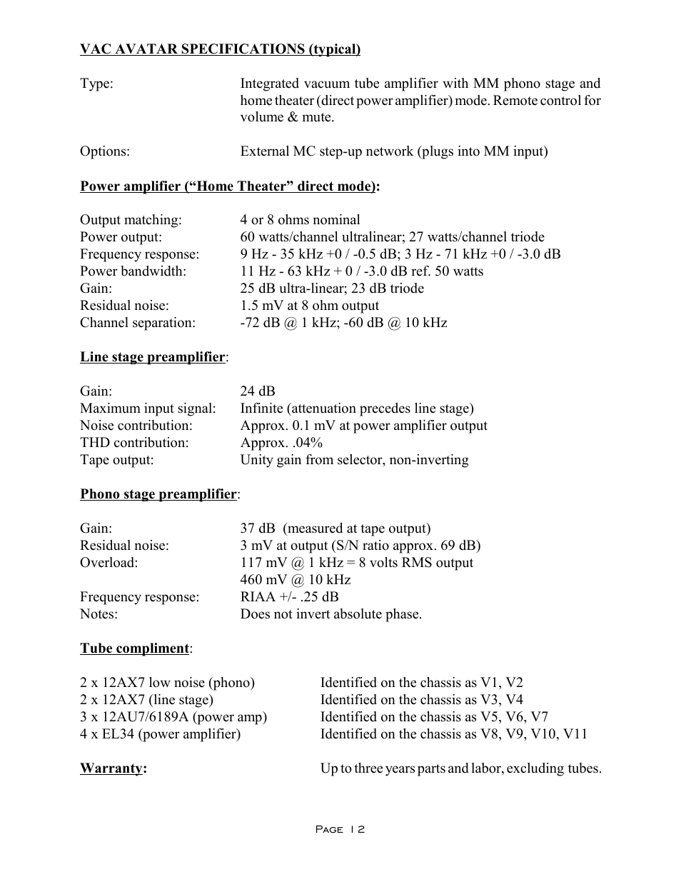 VAC Avatar SE User Manual | Page 12 / 13