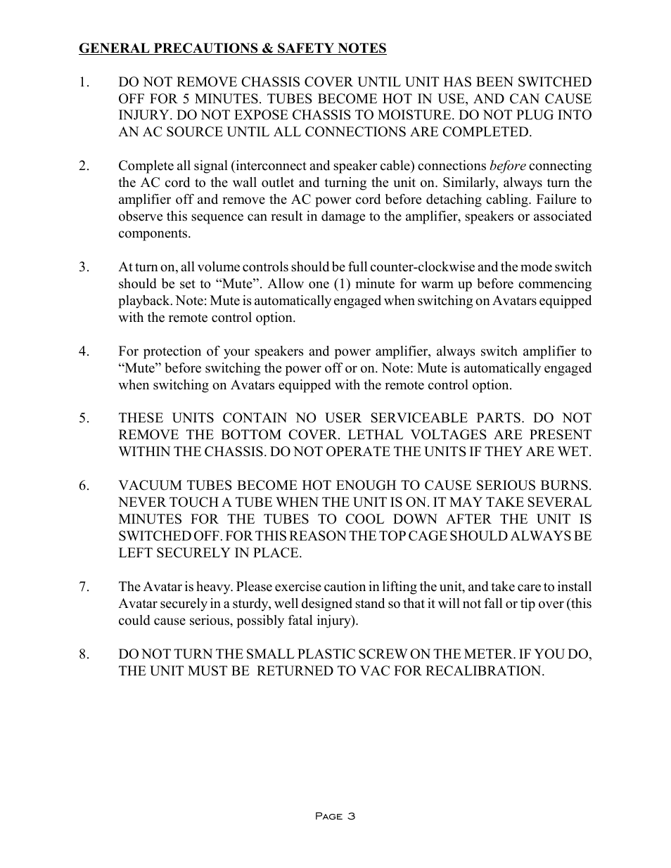 VAC Avatar SE User Manual | Page 3 / 13