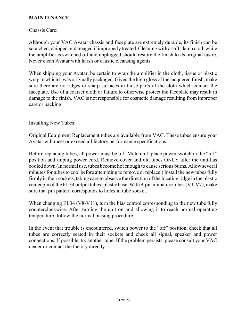 VAC Avatar SE User Manual | Page 9 / 13