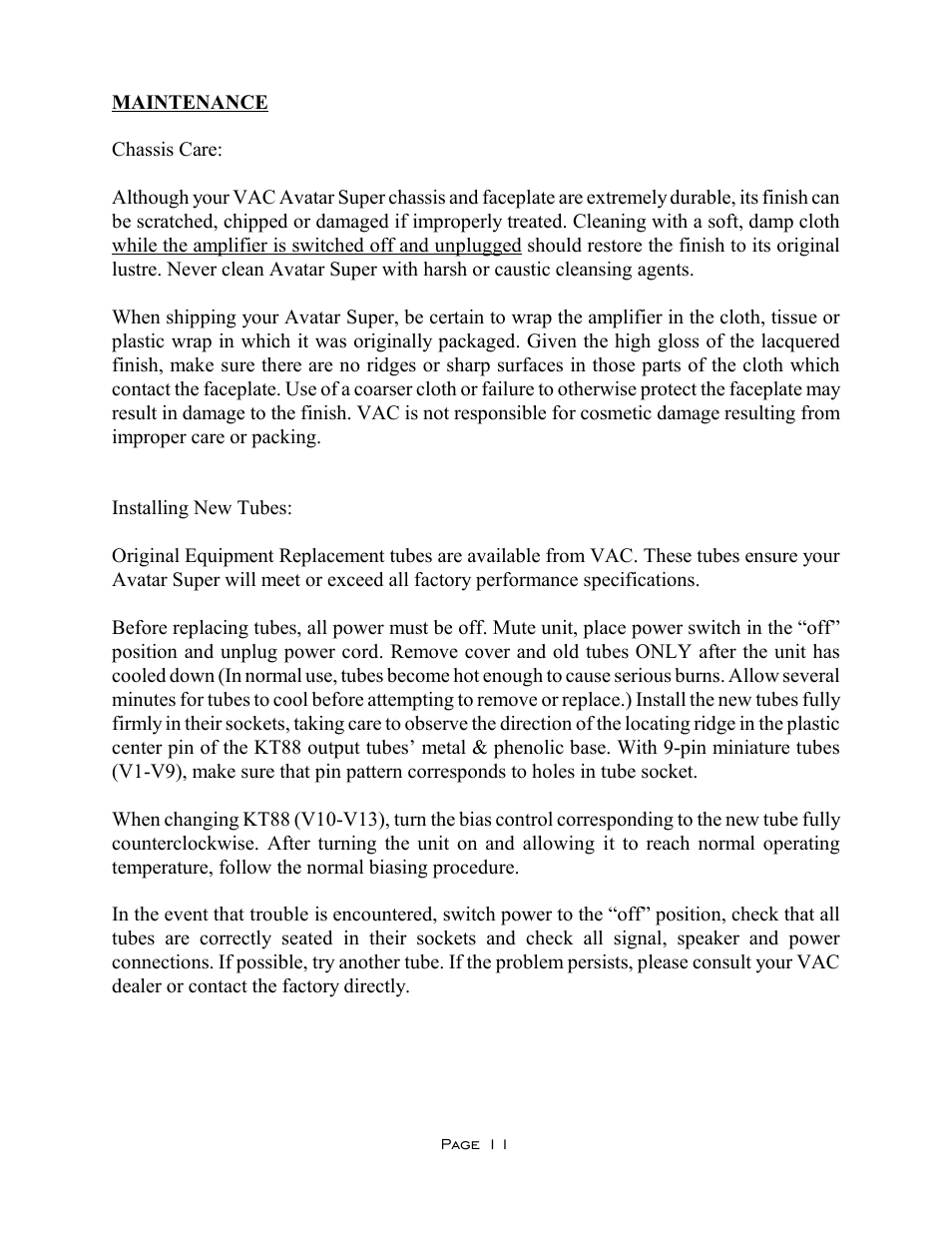 VAC Avatar Super User Manual | Page 11 / 15