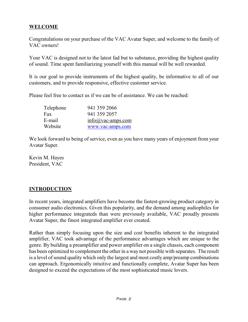 VAC Avatar Super User Manual | Page 2 / 15