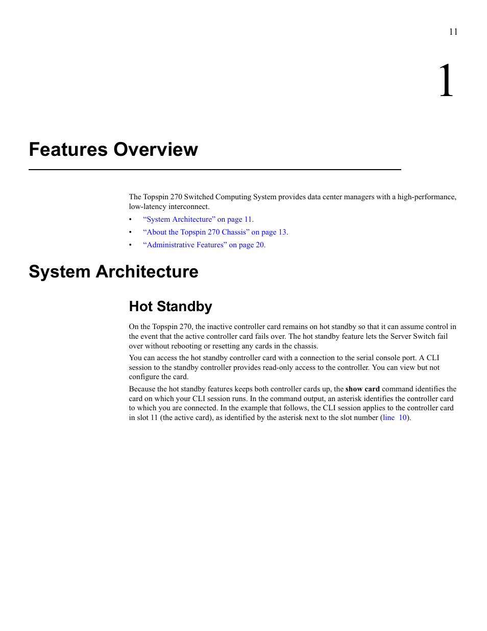 Features overview, System architecture, Hot standby | Cisco SFS 7008 User Manual | Page 11 / 108