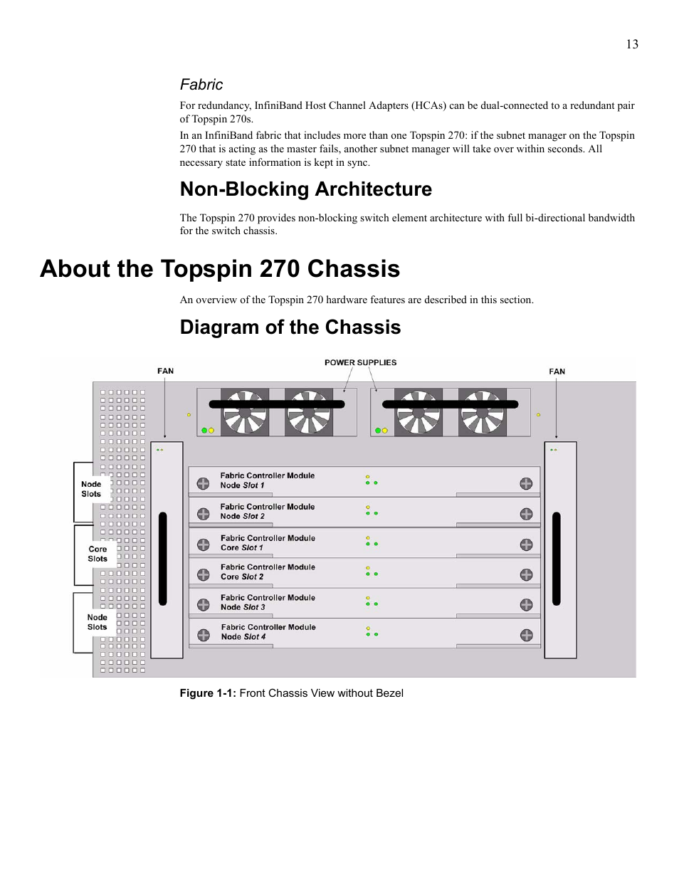 Non-blocking architecture, About the topspin 270 chassis, Diagram of the chassis | Cisco SFS 7008 User Manual | Page 13 / 108