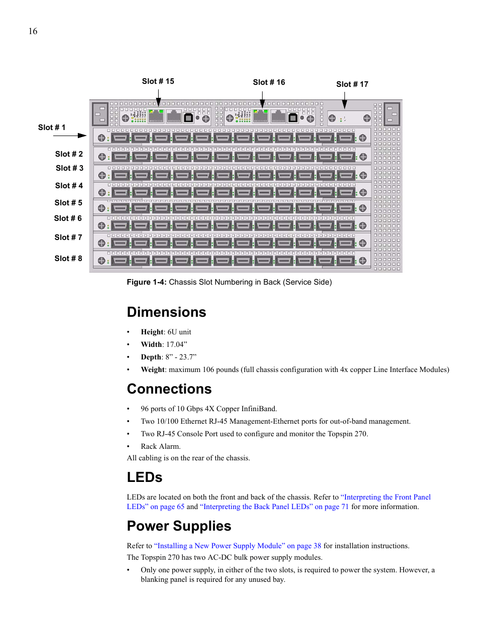 Dimensions, Connections, Leds | Power supplies, Dimensions connections leds power supplies | Cisco SFS 7008 User Manual | Page 16 / 108