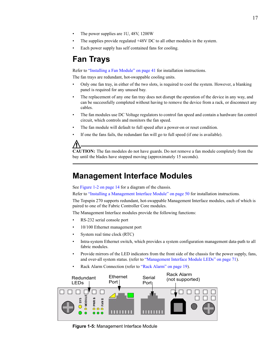 Fan trays, Management interface modules, Fan trays management interface modules | Cisco SFS 7008 User Manual | Page 17 / 108