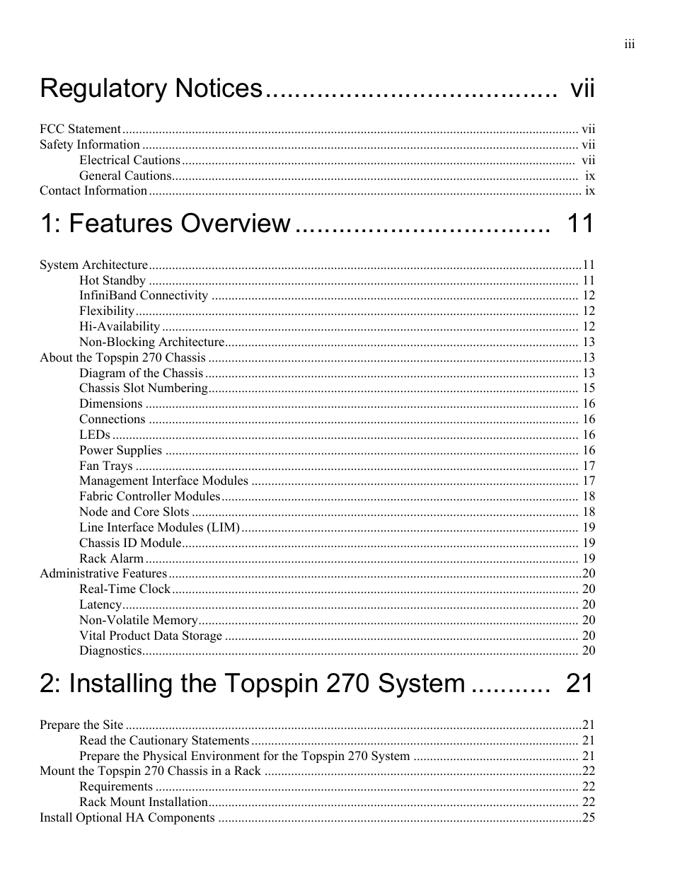 Features overview, Installing the topspin 270 system | Cisco SFS 7008 User Manual | Page 3 / 108
