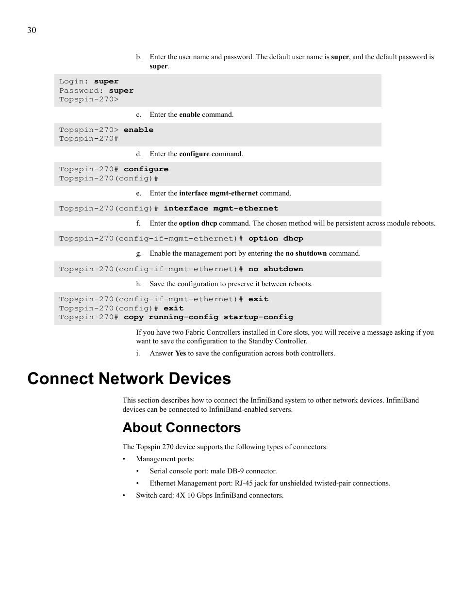 Connect network devices, About connectors | Cisco SFS 7008 User Manual | Page 30 / 108