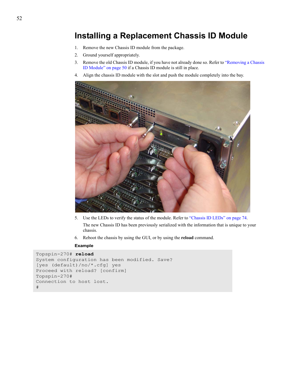 Installing a replacement chassis id module | Cisco SFS 7008 User Manual | Page 52 / 108