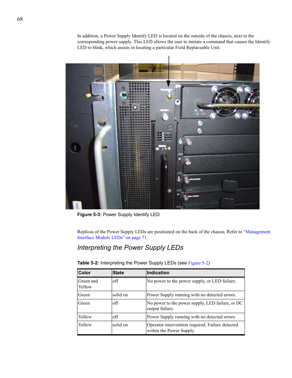 Interpreting the power supply leds | Cisco SFS 7008 User Manual | Page 68 / 108