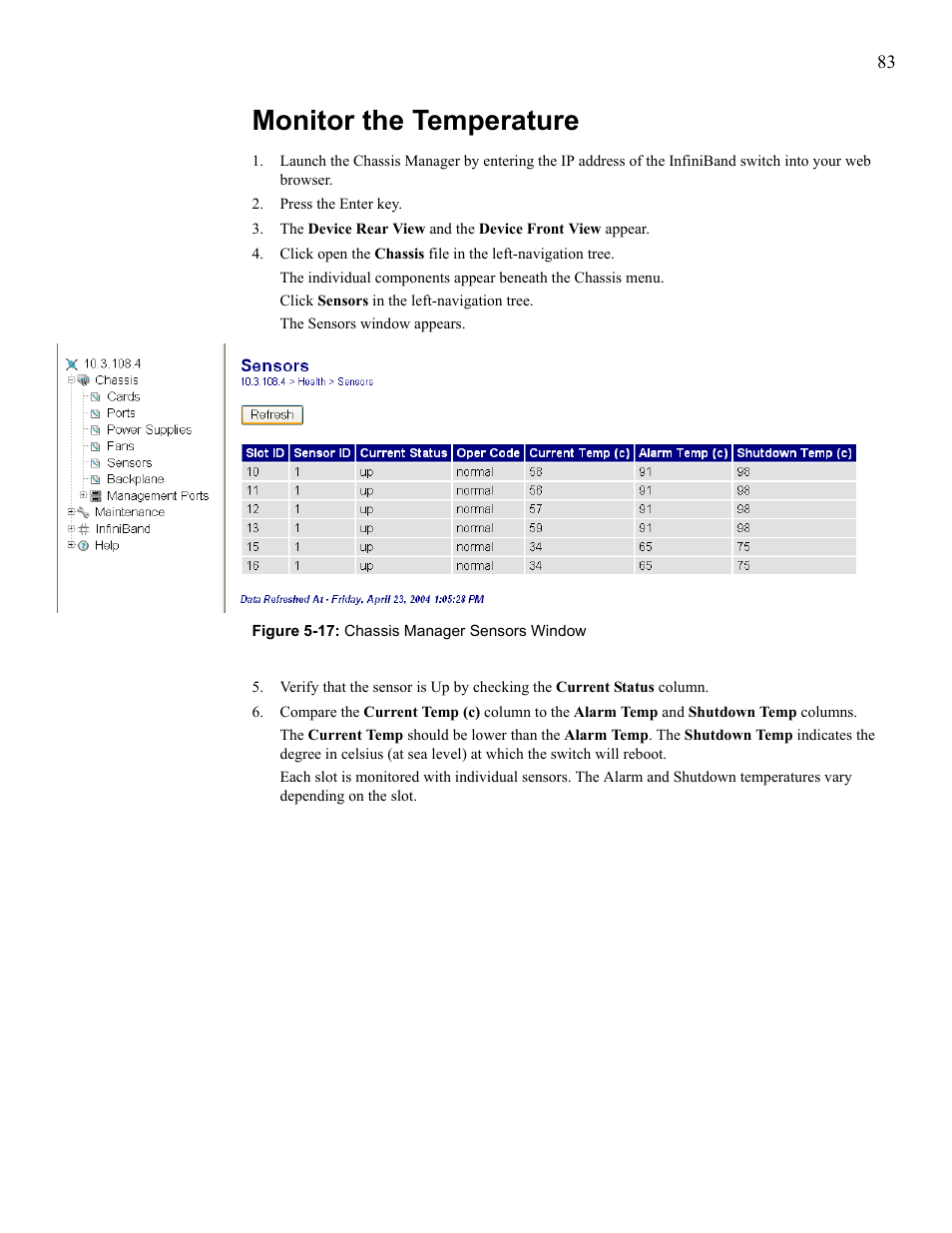 Monitor the temperature | Cisco SFS 7008 User Manual | Page 83 / 108