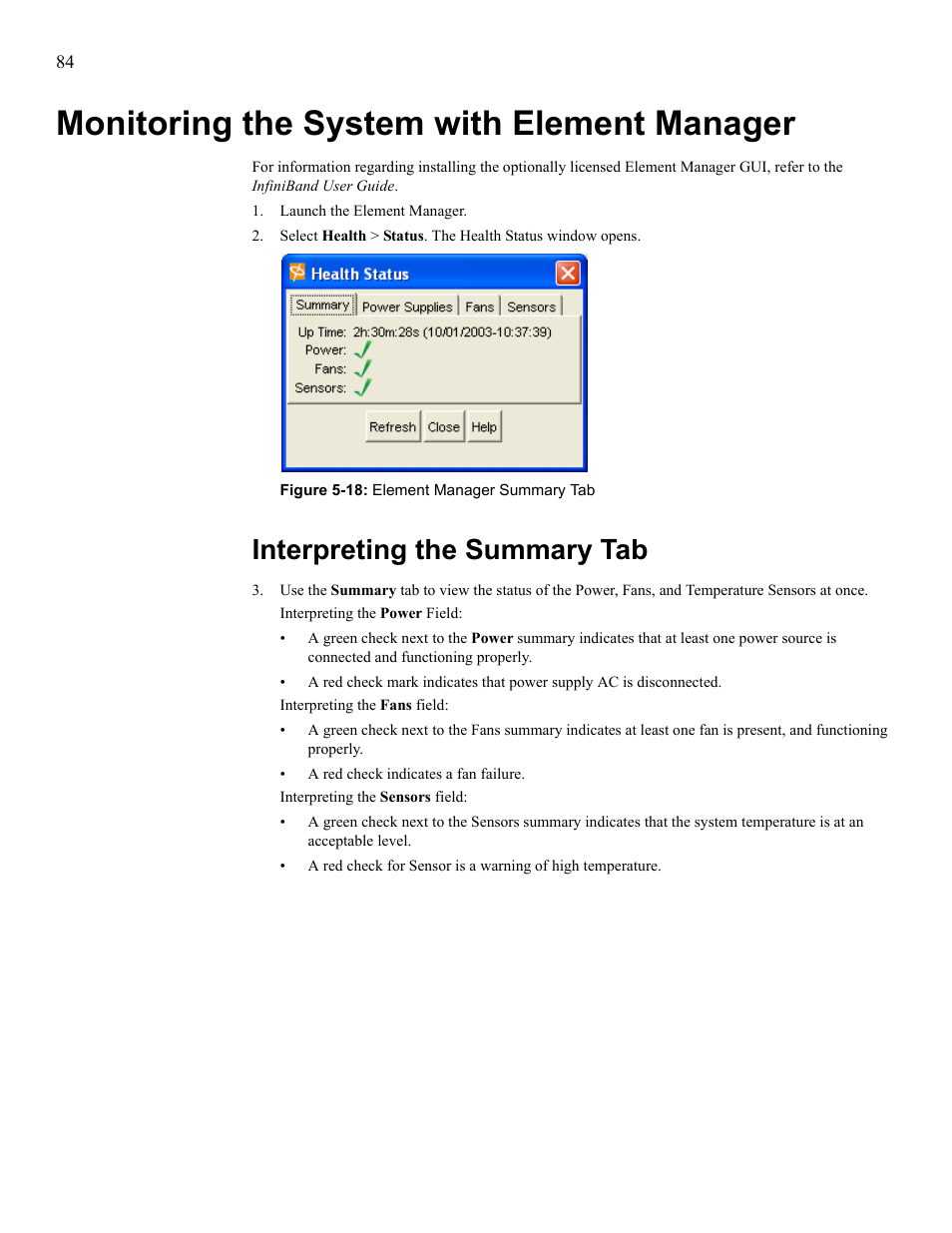 Monitoring the system with element manager, Interpreting the summary tab | Cisco SFS 7008 User Manual | Page 84 / 108