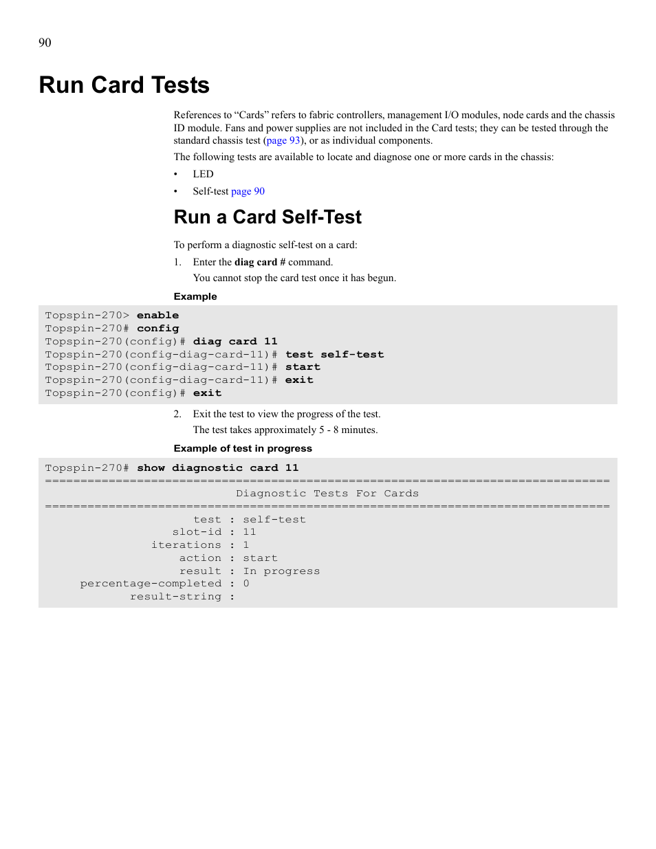Run card tests, Run a card self-test | Cisco SFS 7008 User Manual | Page 90 / 108