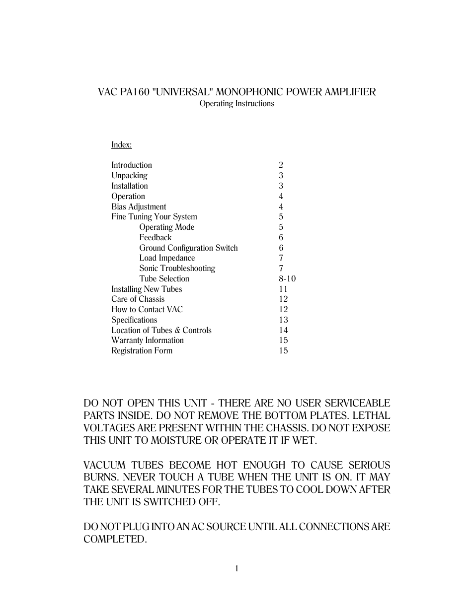 VAC PA160 Mk I User Manual | 13 pages