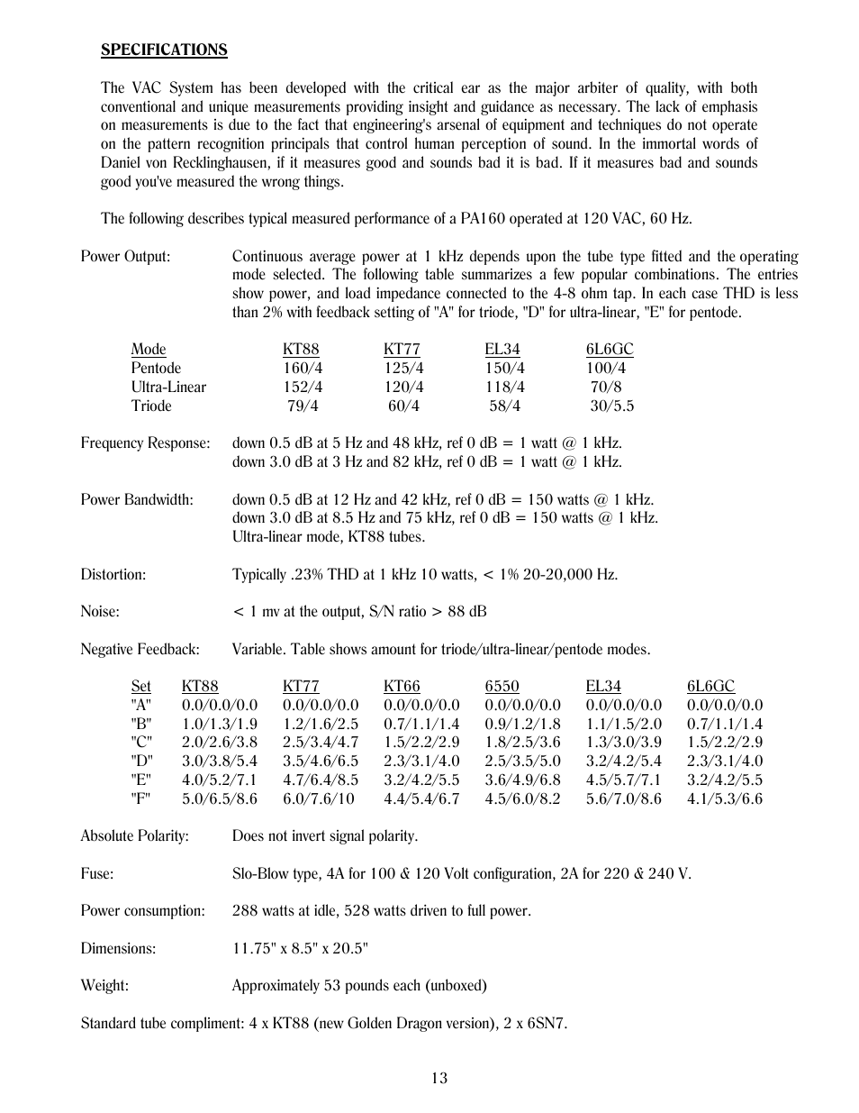 VAC PA160 Mk I User Manual | Page 13 / 13