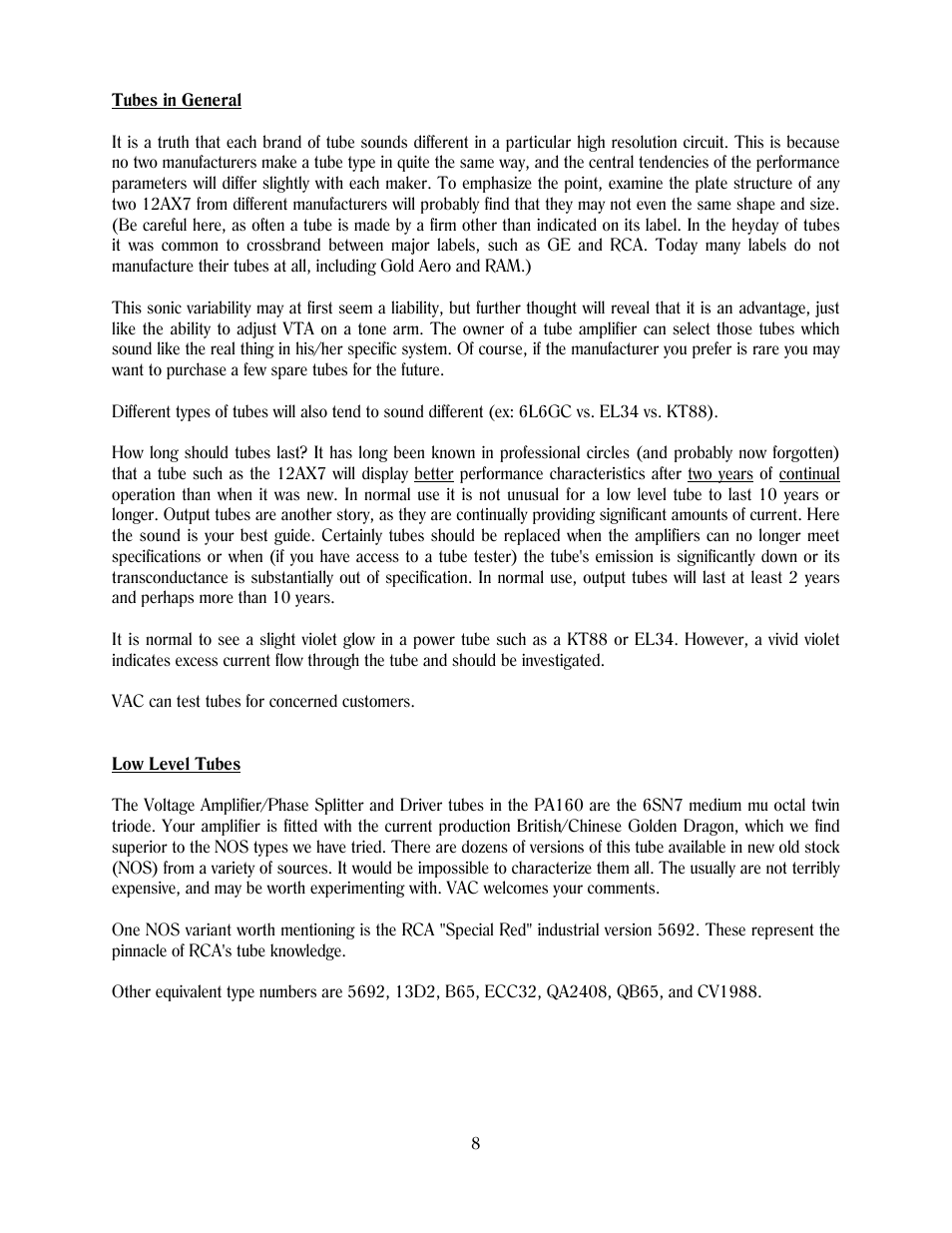 VAC PA160 Mk I User Manual | Page 8 / 13
