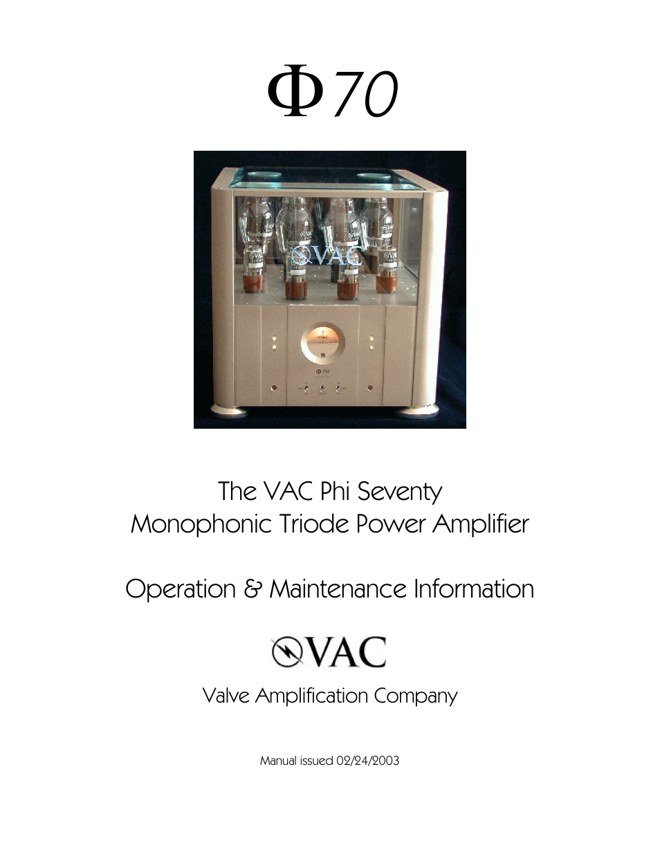 VAC Phi 70 User Manual | 19 pages