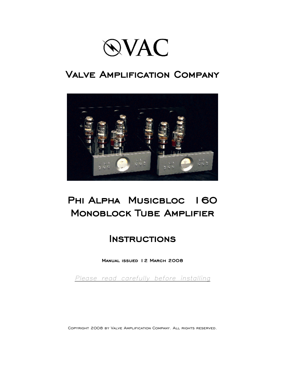 VAC Phi Alpha 160 Musicbloc User Manual | 11 pages