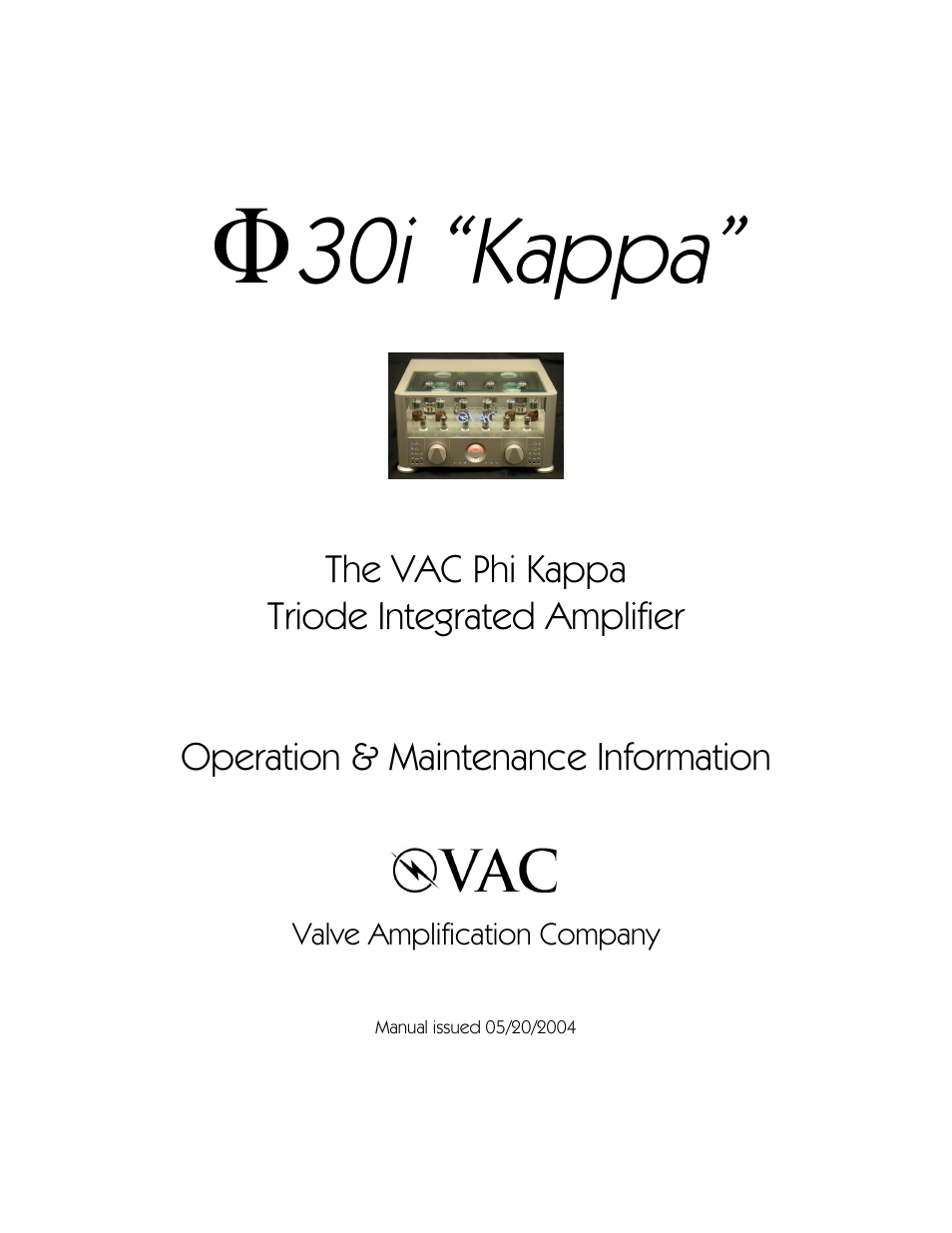 VAC Phi "Kappa 30i" User Manual | 24 pages