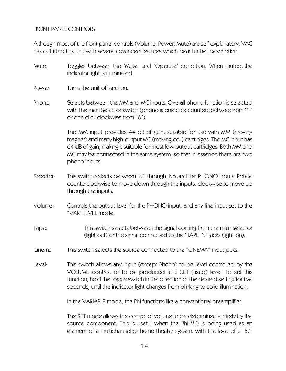 VAC Phi "Kappa 30i" User Manual | Page 15 / 24