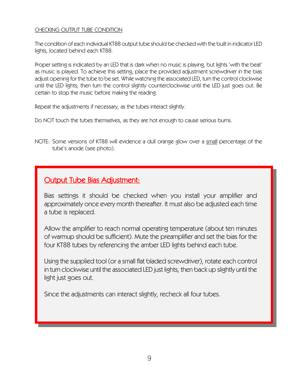 Output tube bias adjustment | VAC Phi 200 User Manual | Page 10 / 17