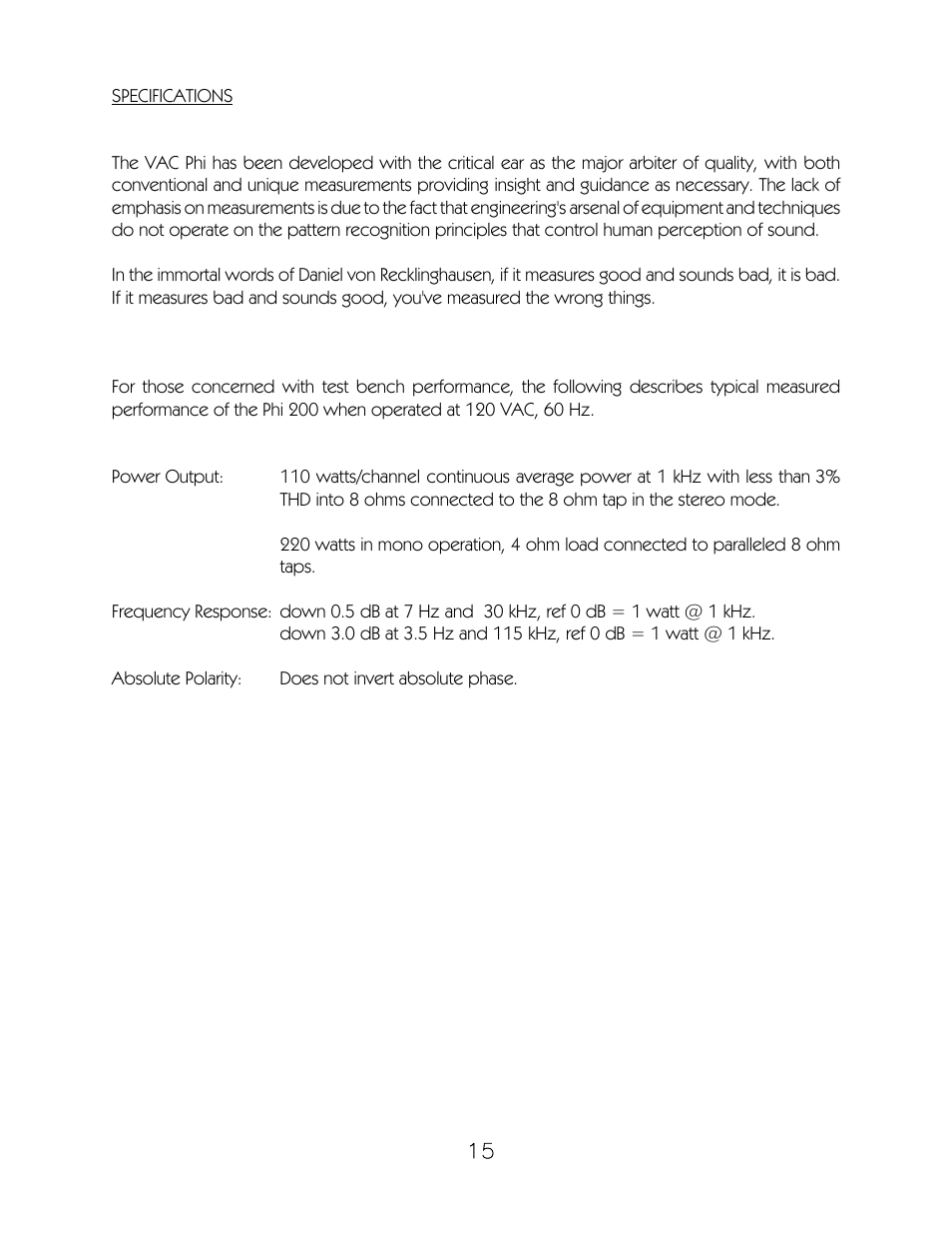 VAC Phi 200 User Manual | Page 16 / 17