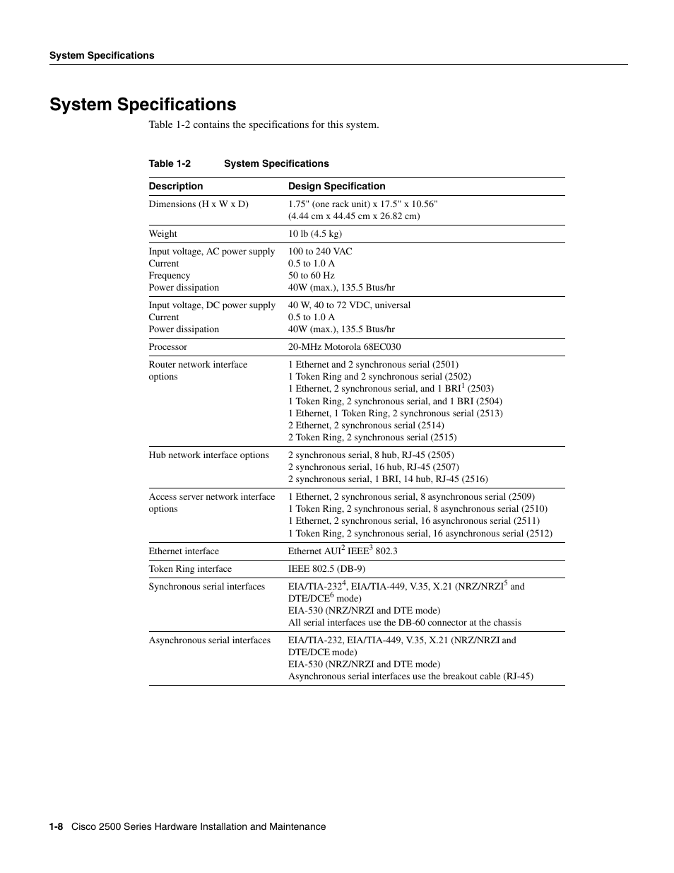 System specifications | Cisco 2500 Series User Manual | Page 4 / 6