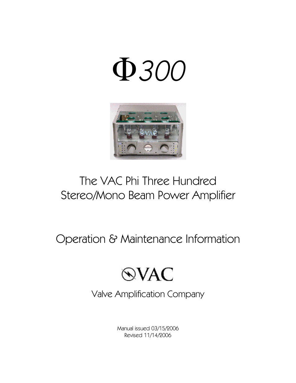 VAC Phi 300 User Manual | 20 pages