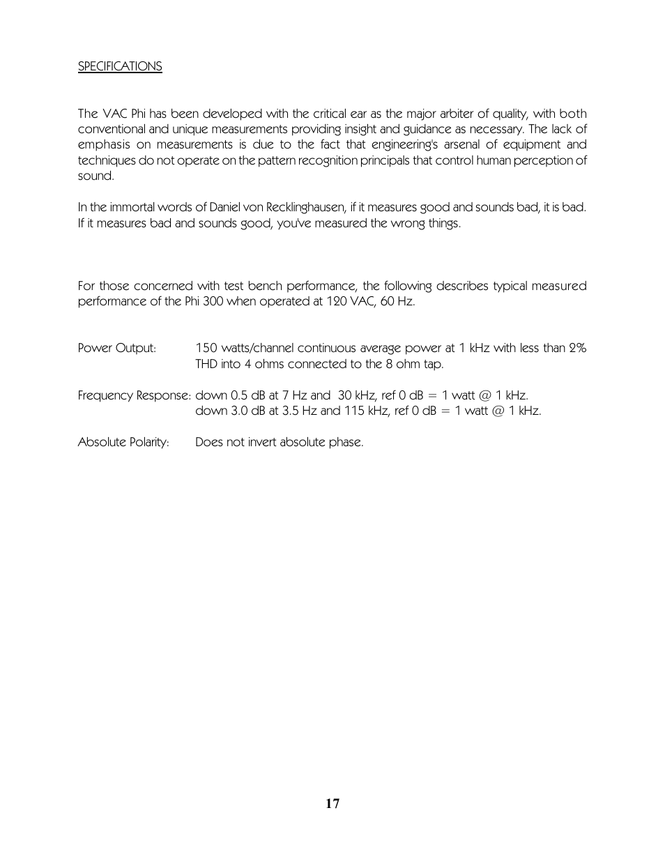 VAC Phi 300 User Manual | Page 19 / 20