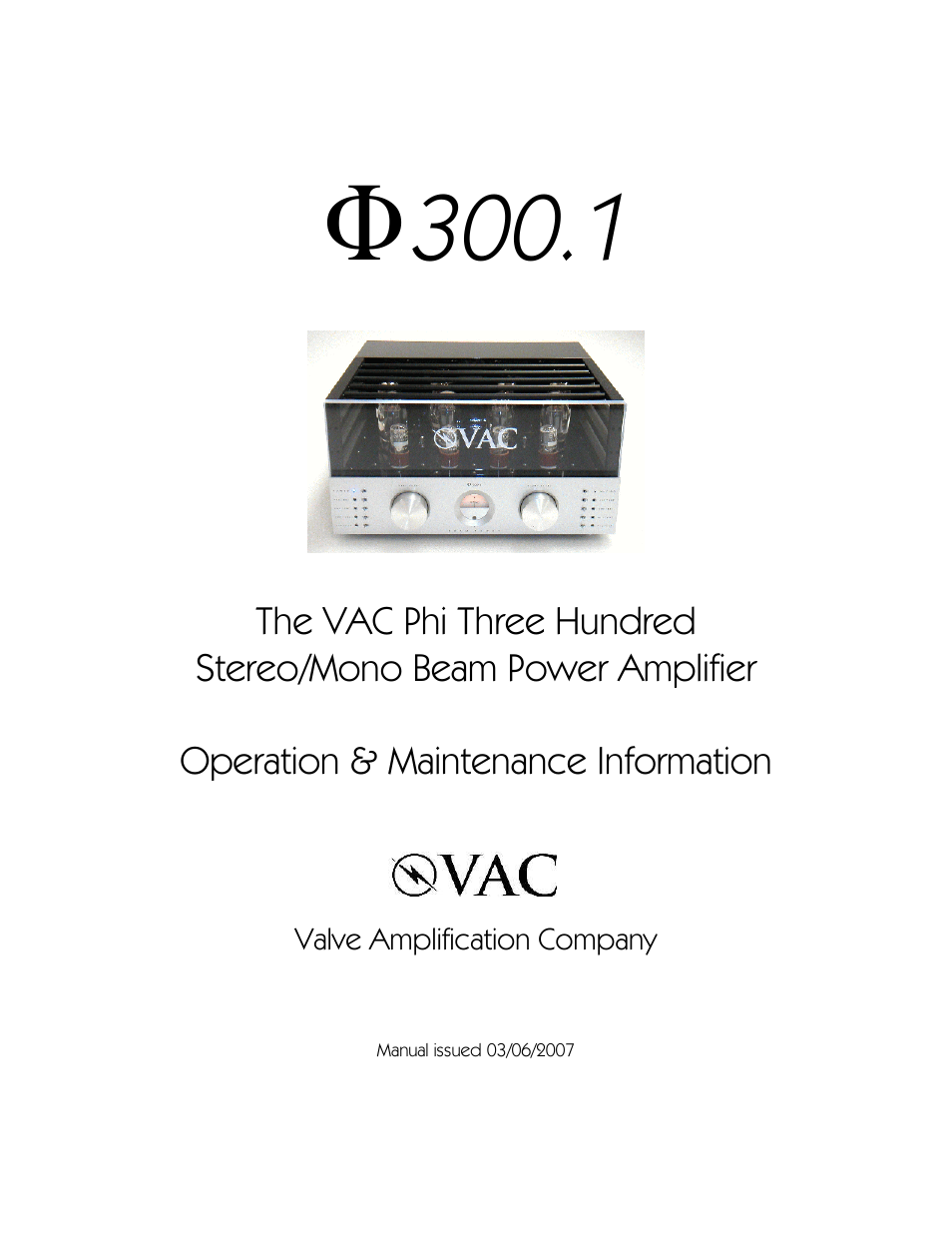 VAC Phi 300.1 User Manual | 18 pages