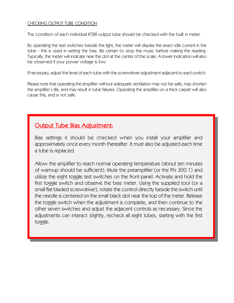 Output tube bias adjustment | VAC Phi 300.1 User Manual | Page 11 / 18