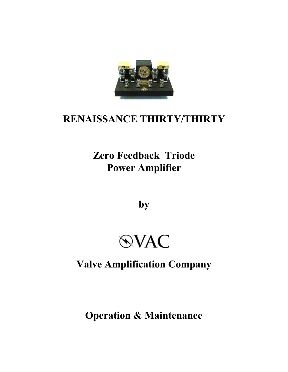 VAC Renaissance 30/30 User Manual | 13 pages