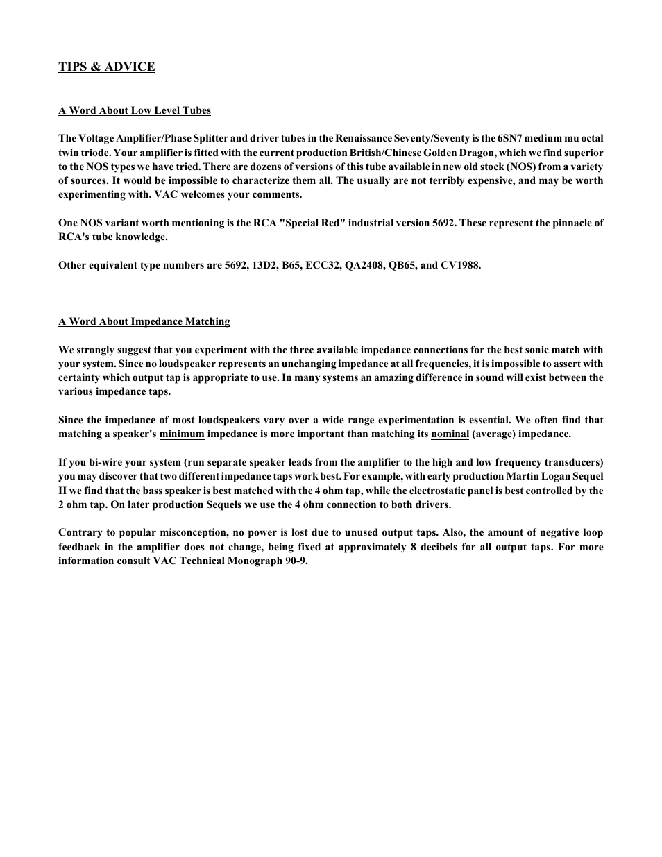 VAC Renaissance 30/30 User Manual | Page 9 / 13