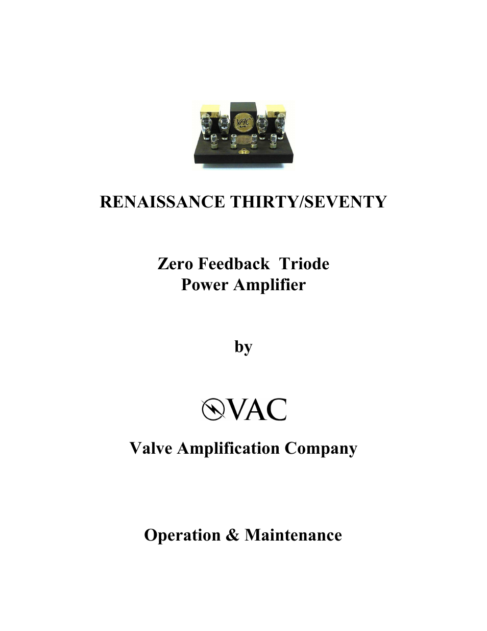 VAC Renaissance 30/70 User Manual | 13 pages