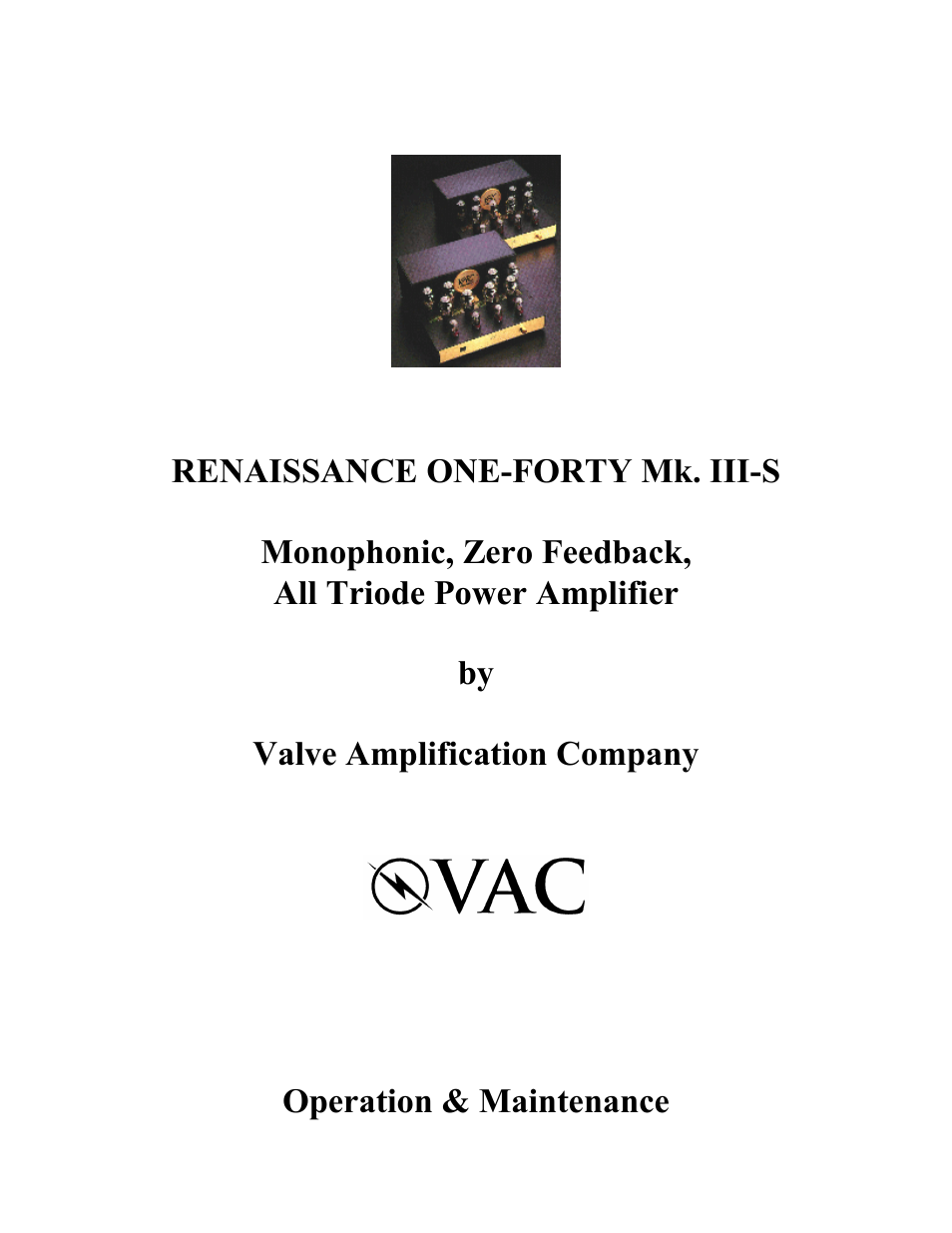 VAC Renaissance 140 User Manual | 14 pages