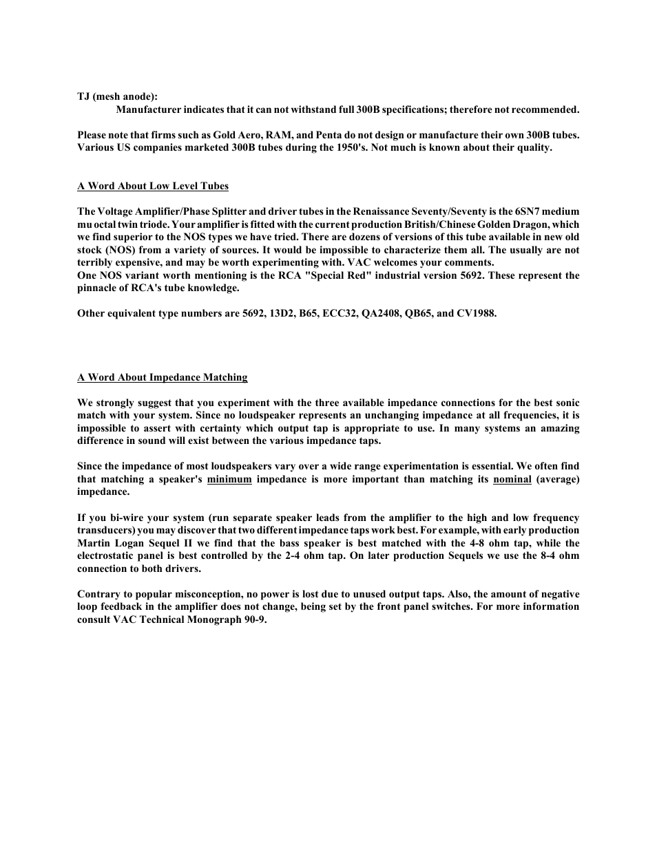 VAC Renaissance 140 User Manual | Page 10 / 14