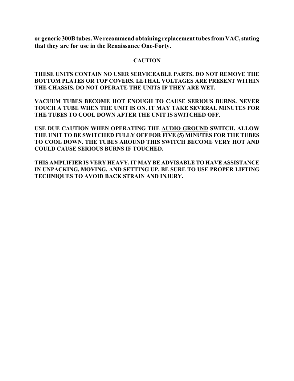 VAC Renaissance 140 User Manual | Page 3 / 14