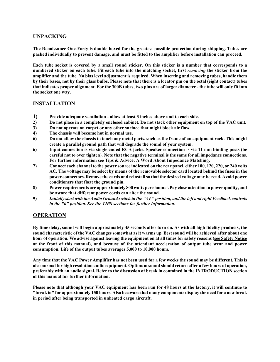 VAC Renaissance 140 User Manual | Page 6 / 14