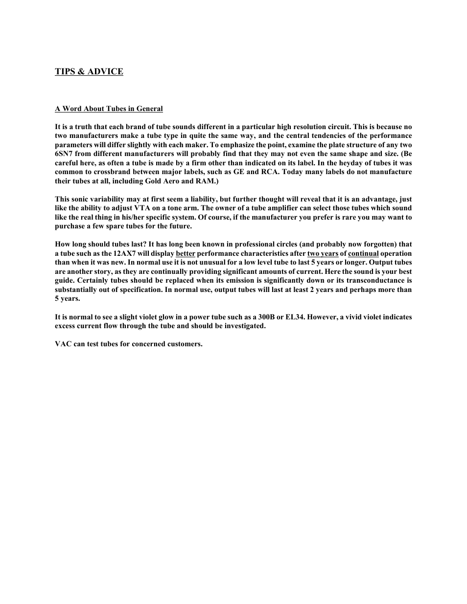 VAC Renaissance 140 User Manual | Page 8 / 14