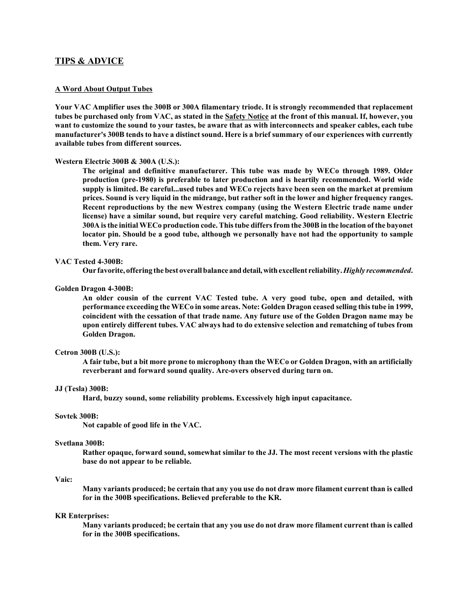 VAC Renaissance 140 User Manual | Page 9 / 14