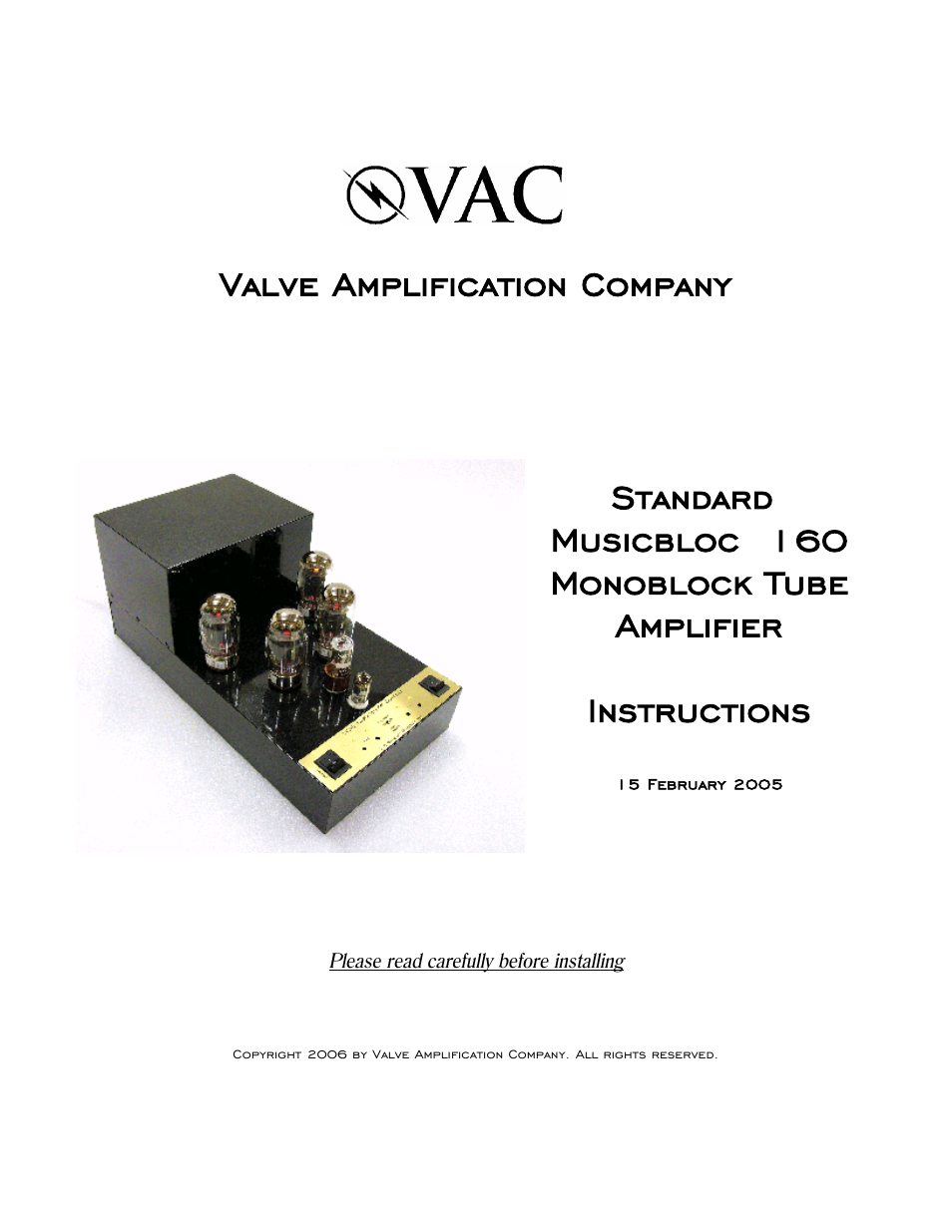 VAC Standard Musicbloc 160 User Manual | 11 pages