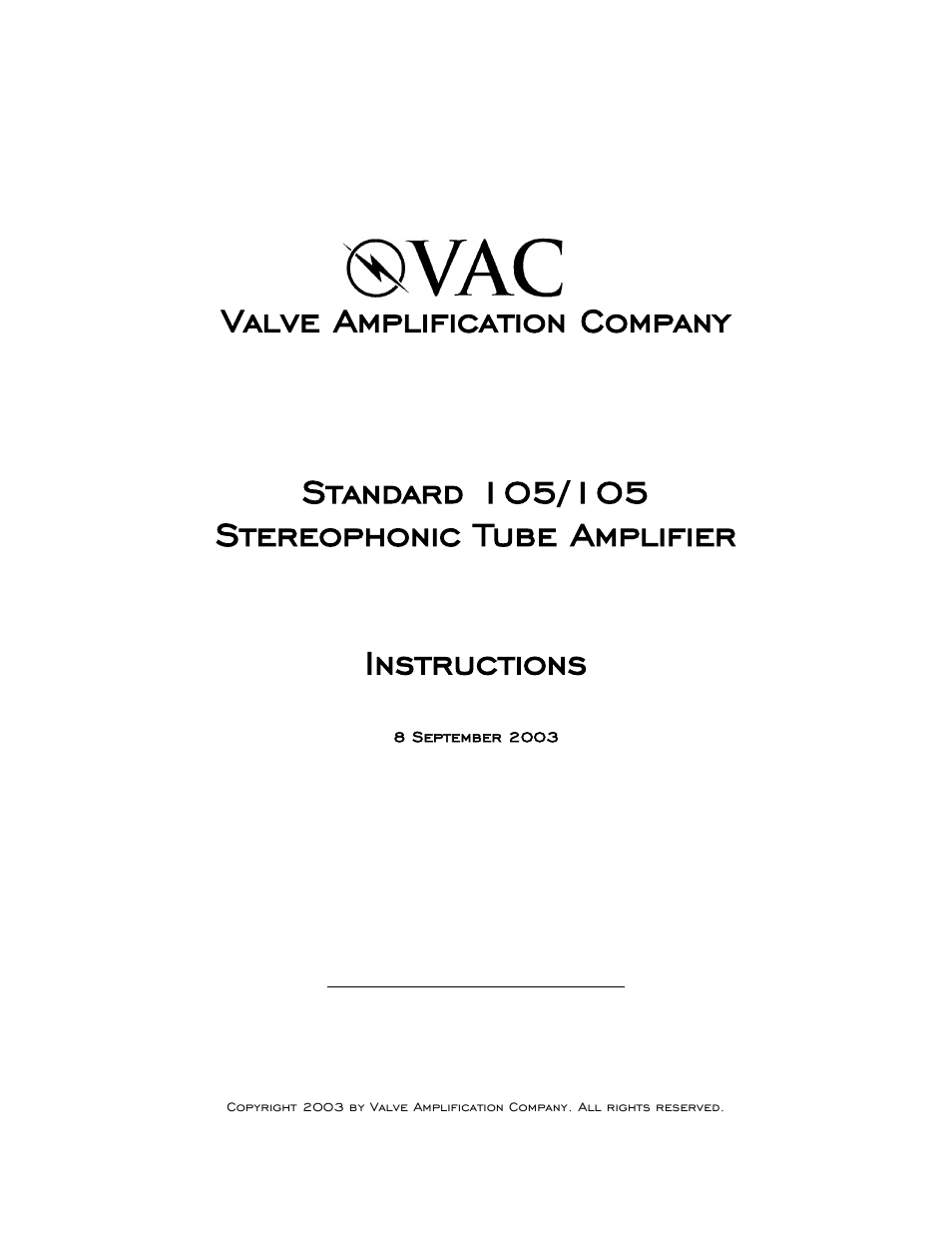 VAC Standard 105/105 User Manual | 10 pages