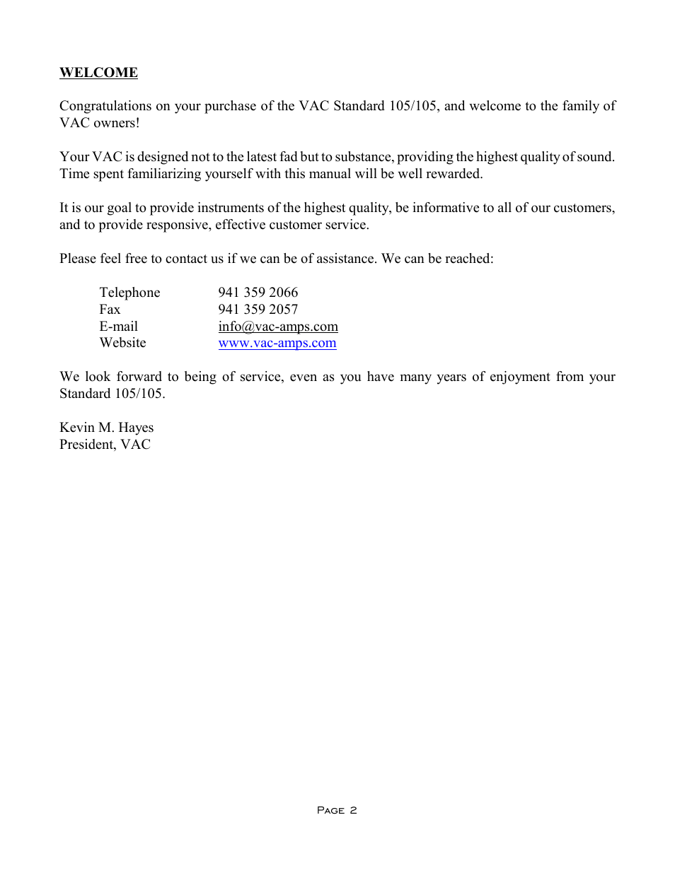 VAC Standard 105/105 User Manual | Page 2 / 10